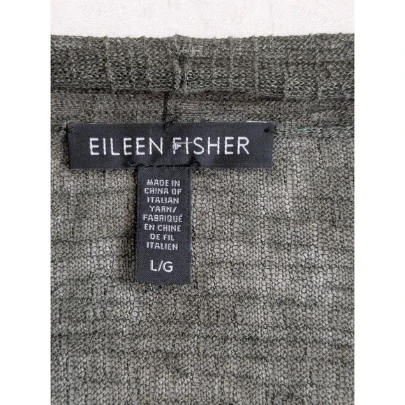 Eileen Fisher Dark Green Sheer Hemp Blend Open Front Cardigan Quiet Luxury L - Picture 4 of 8